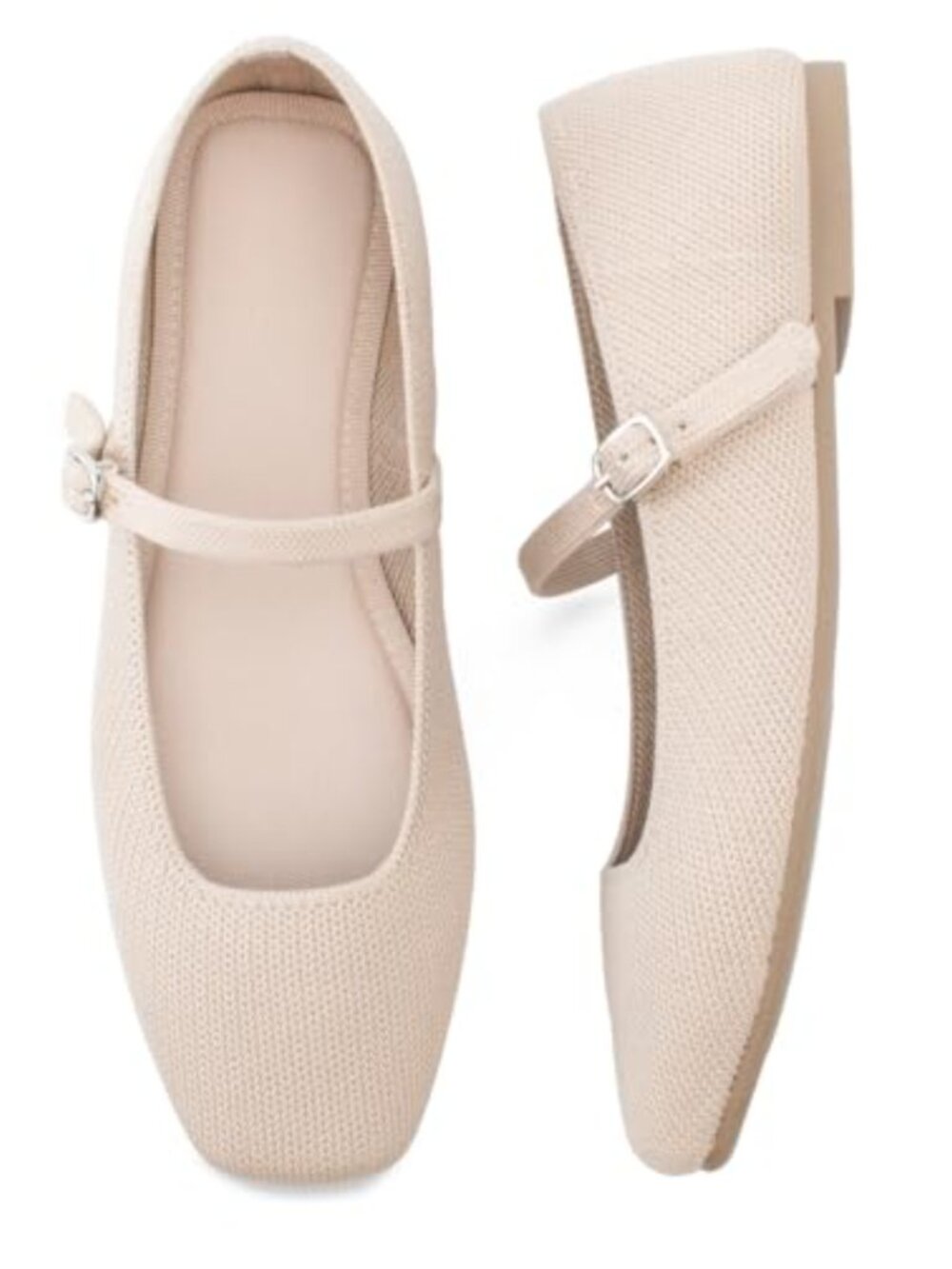 Women's Square Toe Knit Ballet Flats with Ankle Strap Mary Jane Comfortable